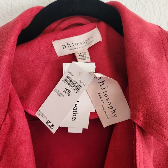 Philosophy Women's Size 1X Plus Size Zipper Accent Cool Red Biker Jacket NWT - Picture 6 of 6